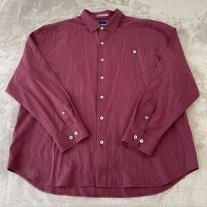 Tommy Bahama Button Up‎ Shirt Men 2XL Maroon Silk Blend Long Sleeve Pocket